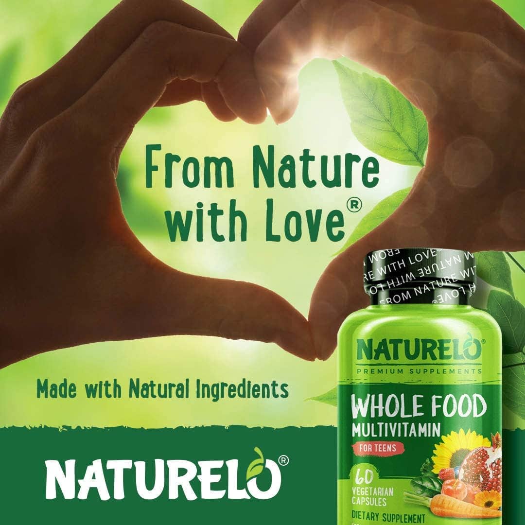 NATURELO Teen Multivitamin - Whole Food Multivitamin - with Minerals for Teenage Boys & Girls - Supplement for Active Kids - Non-GMO - Vegan & Vegetarian - 60 Capsules