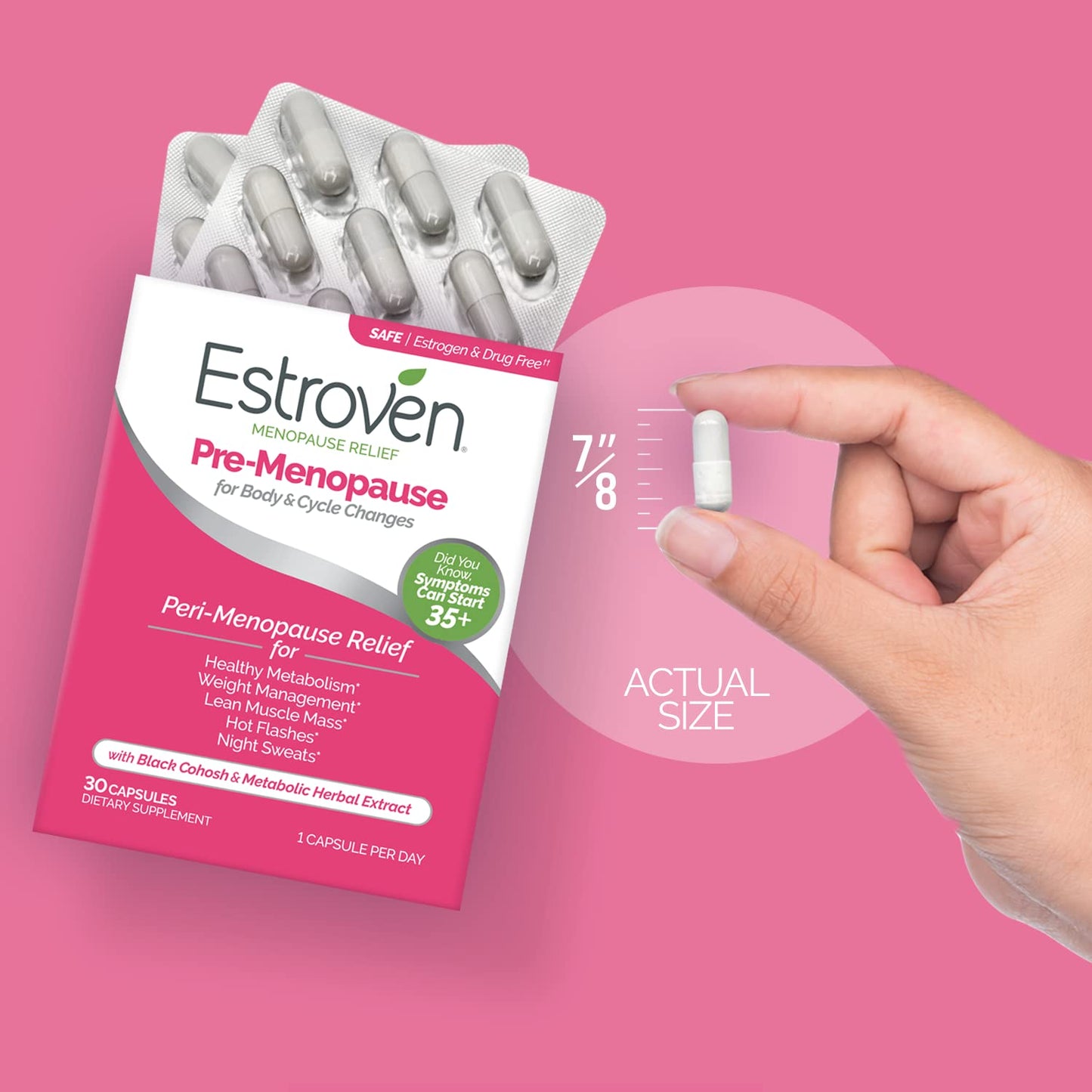 Pre-Order | Arrives in 5–10 Days – Estroven Pre-Menopause Relief, 30 Ct., Clinically Proven Ingredients, Provides Menopause Relief plus Night Sweats & Hot Flash Relief, Drug-Free or Estrogen Free