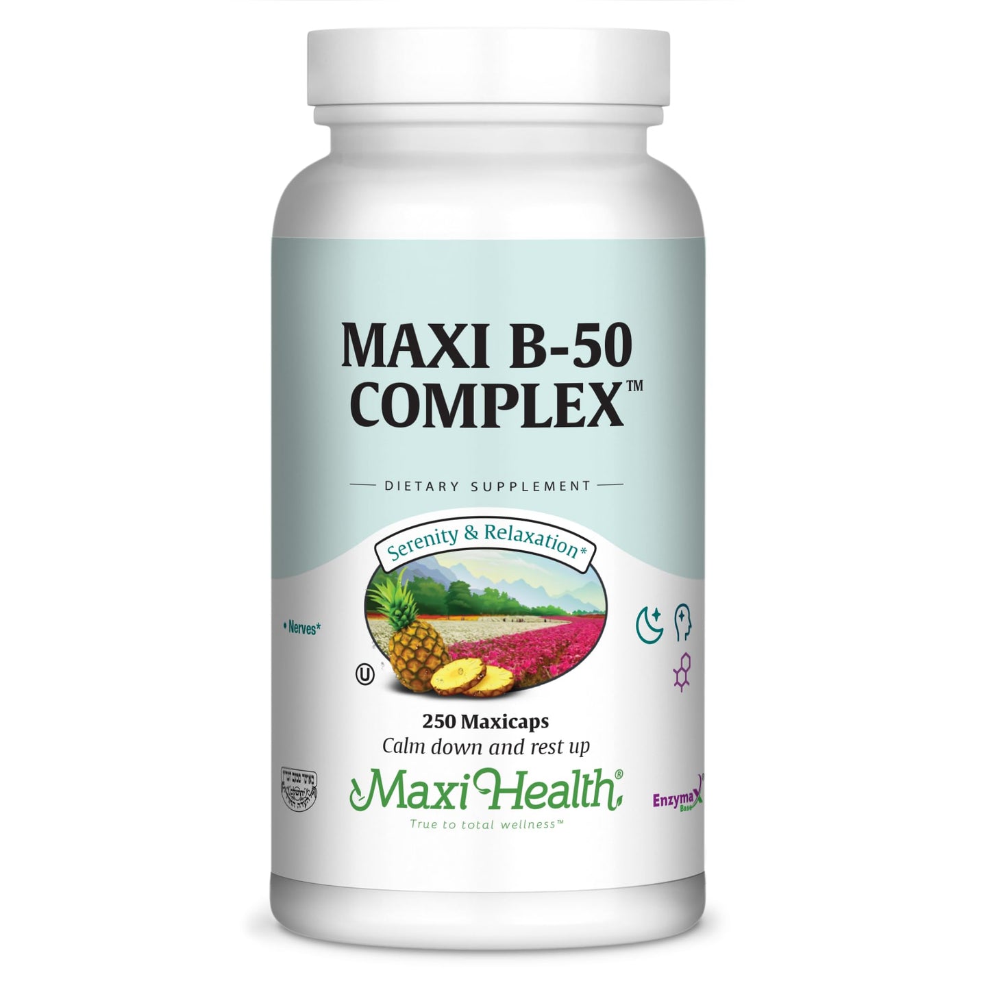 Maxi Health Stress Relief Vitamin B Complex for Women and Men, Vitamin B6, B12, Biotin, Inositol, Folate, Vegan, Gluten & Soy & Milk Free, Kosher, Unflavored, 100 Count