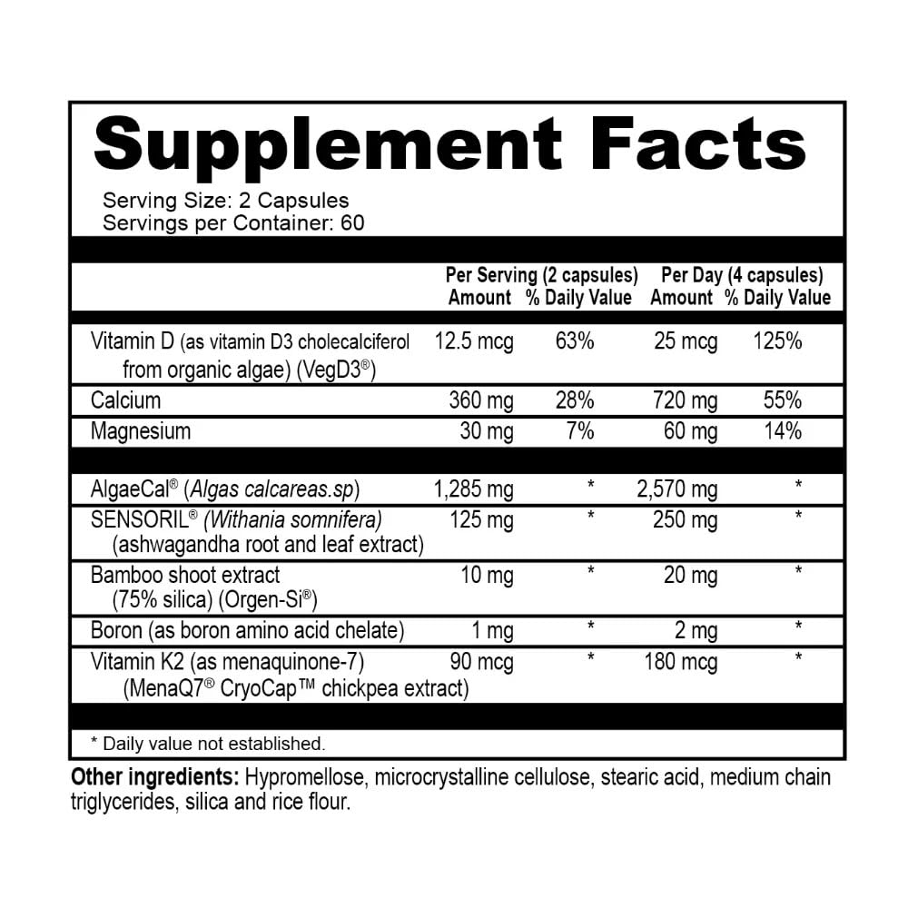 NatureCity True-Osteo Bone Support Supplement – Plant-Based Formula with AlgaeCal Calcium, Magnesium, Vitamin D3, K2 & Silicon | Gentle on Stomach (120 Veggie Capsules)