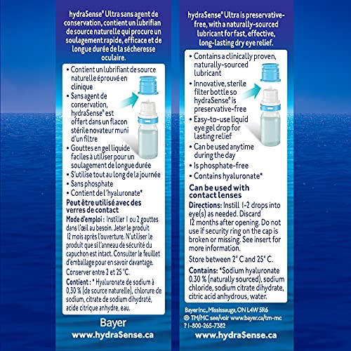 HydraSense Ultra Eye Gel Drops, for Dry Eyes, Fast and Long-lasting Relief, Preservative Free, 10 ml.