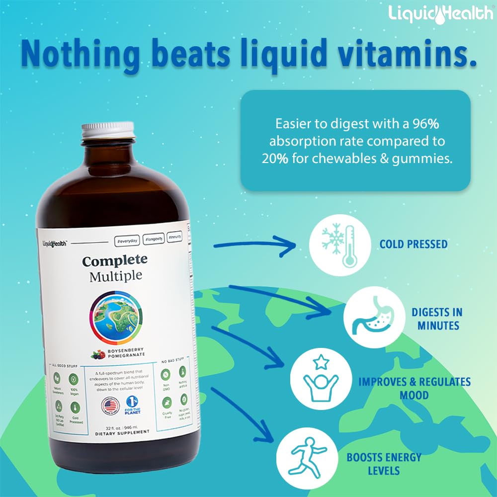 LIQUIDHEALTH Optimum Joint Glucosamine Chondroitin Supplement & Complete Multiple Daily Multivitamin Bundle for Men & Women - Immune Support, Bone Joint Health, Whole Foods - USA Made, Vegan, Non-GMO