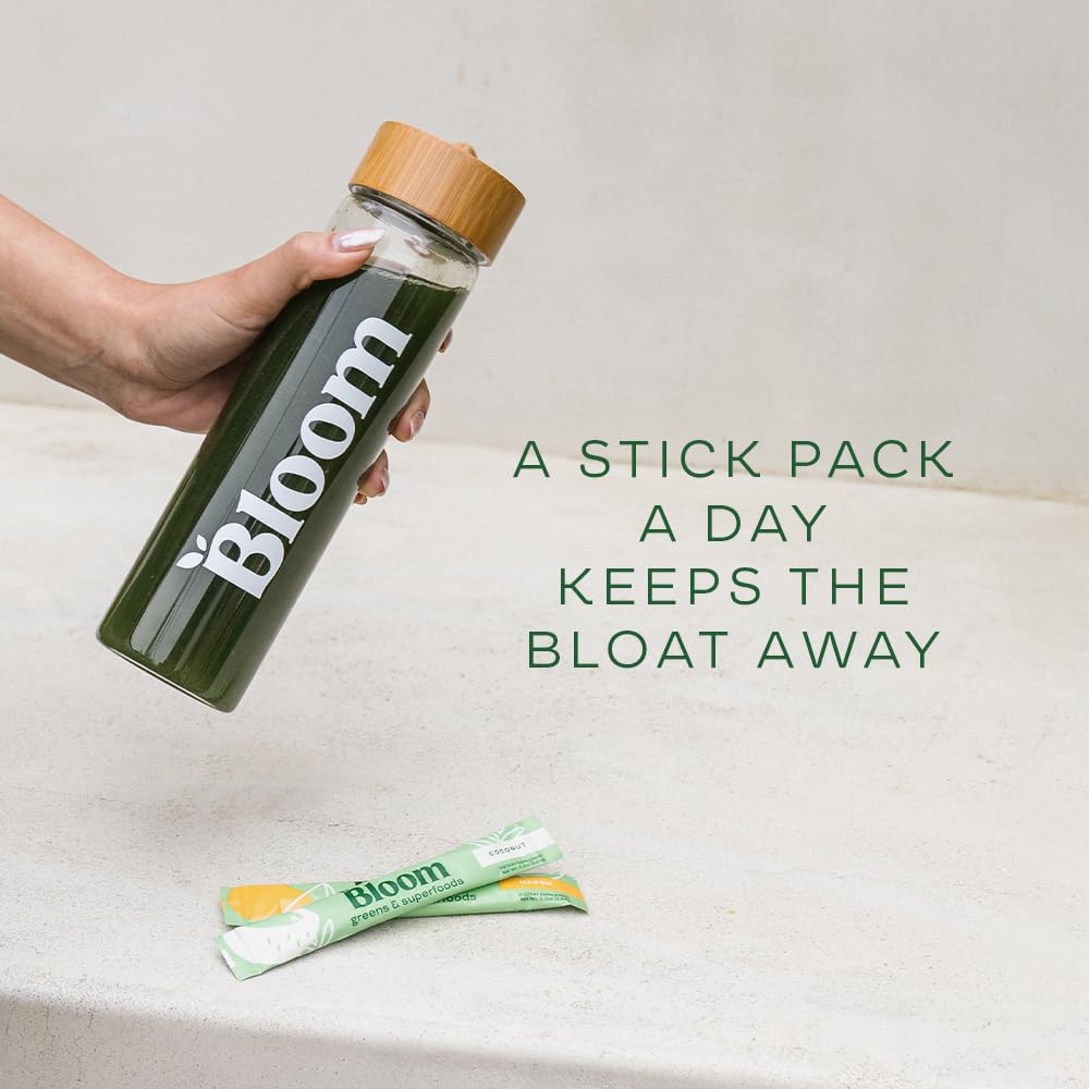 Pre-Order | Arrives in 5–10 Days –
Bloom Nutrition Superfood Greens Powder Stick Packs, Digestive Enzymes with Probiotics and Prebiotics, Gut Health, Bloating Relief for Women, Chlorella, Green Juice Mix, 15 SVG, Mango