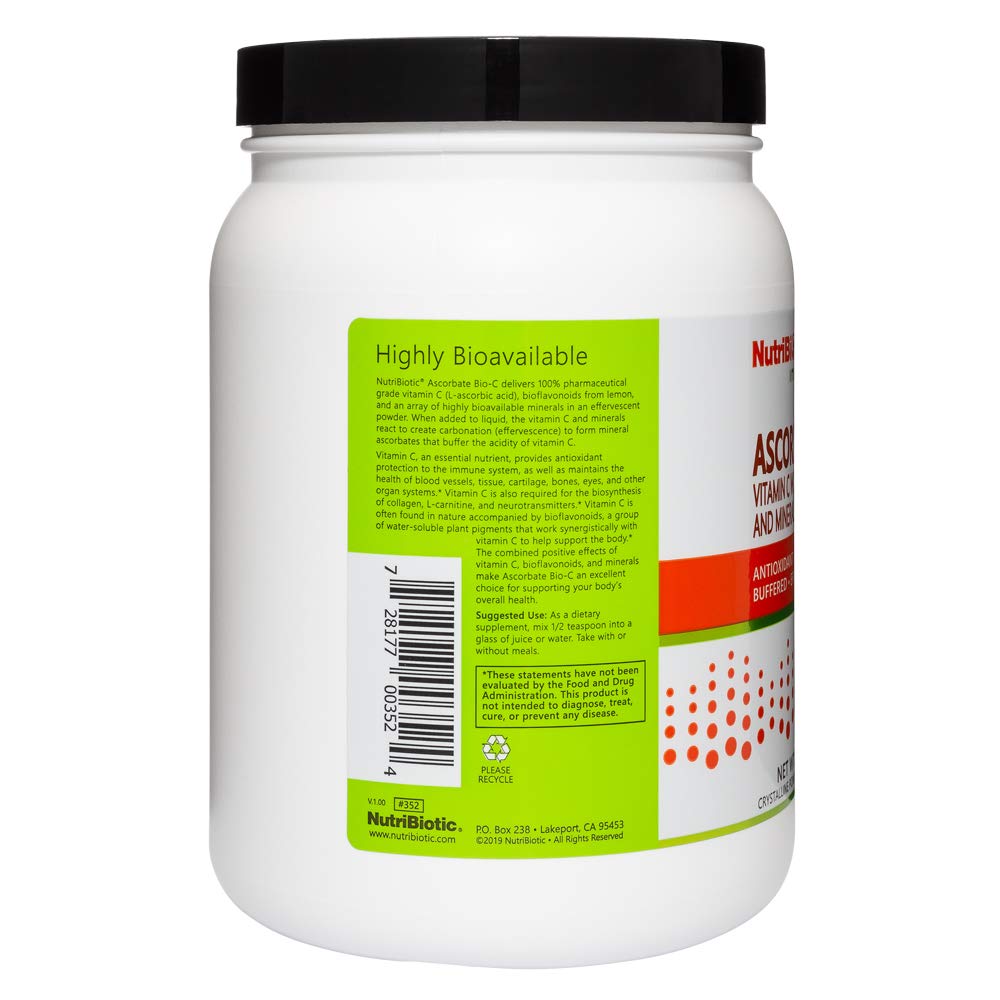 NutriBiotic - Ascorbate Bio-C, 2.2 Lb. | Effervescent Vitamin C Powder with Lemon Bioflavonoids & Minerals Calcium, Magnesium, Zinc, Selenium & More | for Bioavailable Antioxidant & Collagen Support