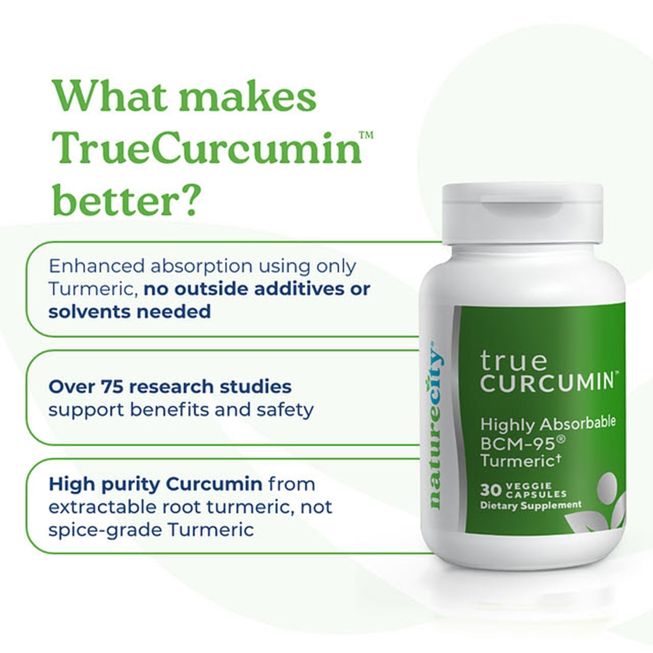 NatureCity True-Curcumin Turmeric Supplement | Non-GMO Tumeric and Curcumin 500mg Curcuma Capsules Vitamin Supplements | Up to 700% Increase in Absorption (30 Day Supply) | Supports Joints