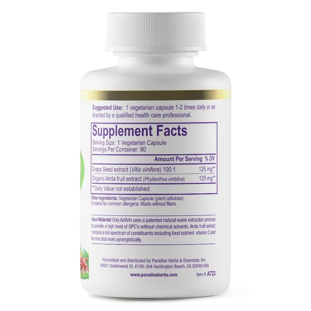 Paradise Herbs Grape Seed Extract, Active Whole Spectrum, Antioxidant, Vegan, Non GMO, Gluten Free, 90 Vegetarian Capsules