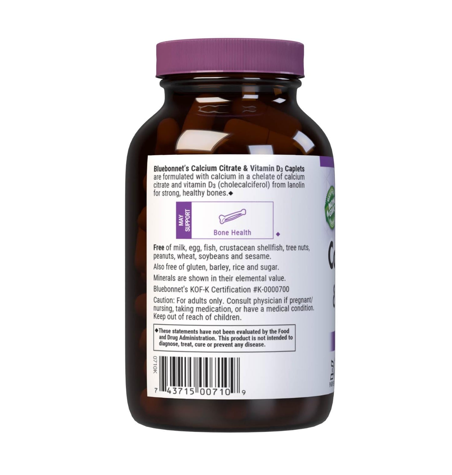 Bluebonnet Nutrition Calcium Citrate & Vitamin D3, Bone Health*, Non-GMO, Kosher Parve, Gluten-Free, Soy-Free, 90 Caplets, 22.5 Servings