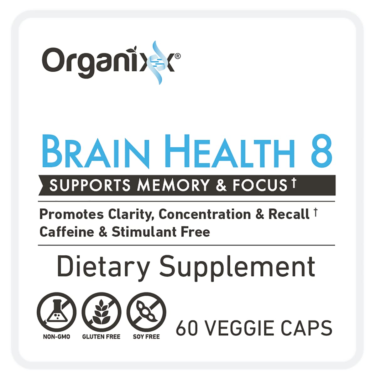 Organixx Ageless Brain Powerful Brain Health Supplement to Support Brain Function, Clarity, Focus, Re-Energize Brain Cells, Helps Promote a Balanced Mood, Gluten Free, Non GMO, 60 Vegetarian Capsules