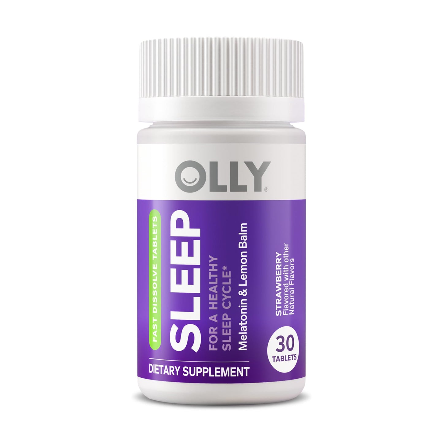 OLLY Sleep Fast Dissolves, 3mg Melatonin, Lemon Balm, Strawberry Flavor, 30 Day Supply - 30 Count