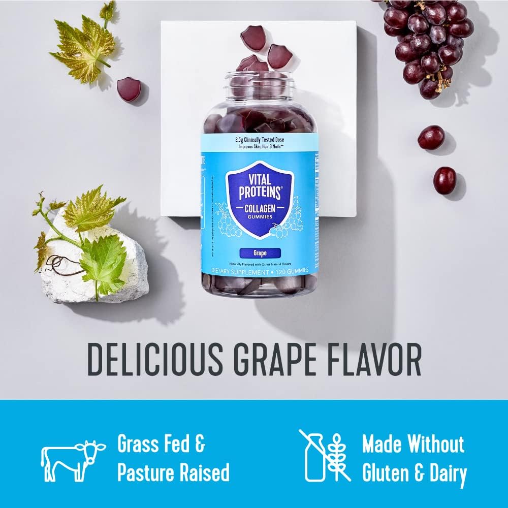 Vital Proteins Collagen Gummies, 2.5g of Clinically-Tested Collagen for Hair, Skin, Nails & Wrinkles, 120 ct, 30-Day Supply, Grape Flavor