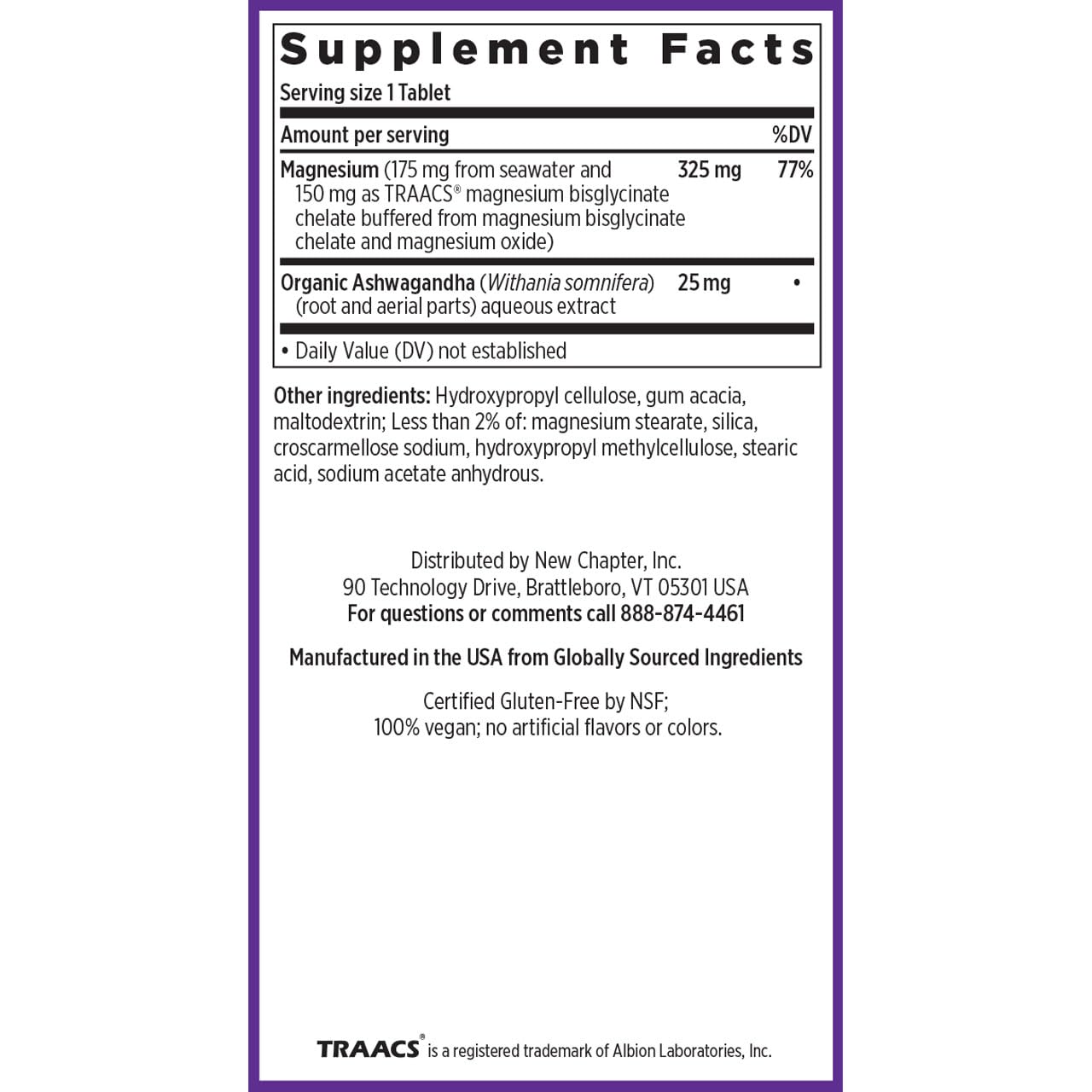 New Chapter Magnesium + Ashwagandha Supplement, 325 mg with Magnesium Glycinate, 2.5x Absorption, Muscle Recovery, Heart & Bone Health, Calm & Relaxation, Gluten Free, Non-GMO - 60 ct (2 Month Supply)