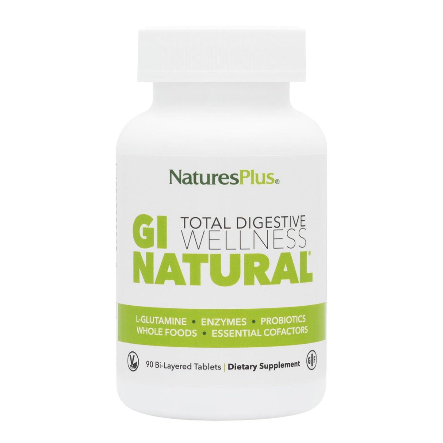 Natures Plus GI Natural Total Digestive Wellness - 90 Bi-Layered Tablets, Pack of 2 - with L-Glutamine, Probiotics, Prebiotics & Enzymes - Gluten Free - 60 Total Servings