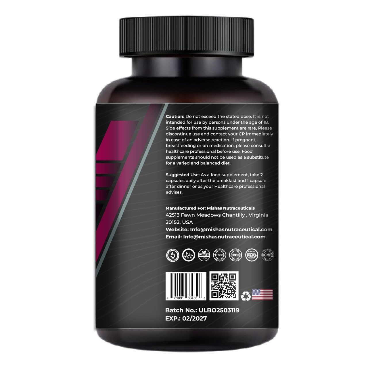 Mishas Nutraceuticals Multi Collagen Pills, Biotin, Keratin & Hyaluronic Acid, Hair Growth, Skin, Nails & DHT Blocking, Saw Palmetto, Vitamin E, Folic Acid, Pumpkin Seed, MSM - 60 Vegan Capsules