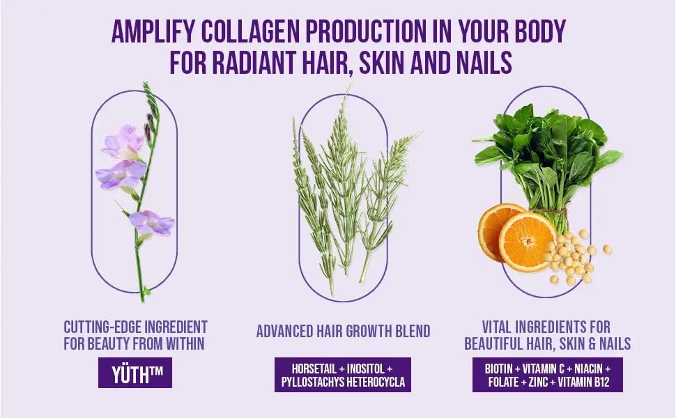 InnoSupps Hair + Skin + Nails Supplement | Vegan Collagen Booster | Biotin, B12, Horsetail Herb Powder | Stimulate Hair Growth, Revitalize Skin, Strengthen Nails | 60 Capsules