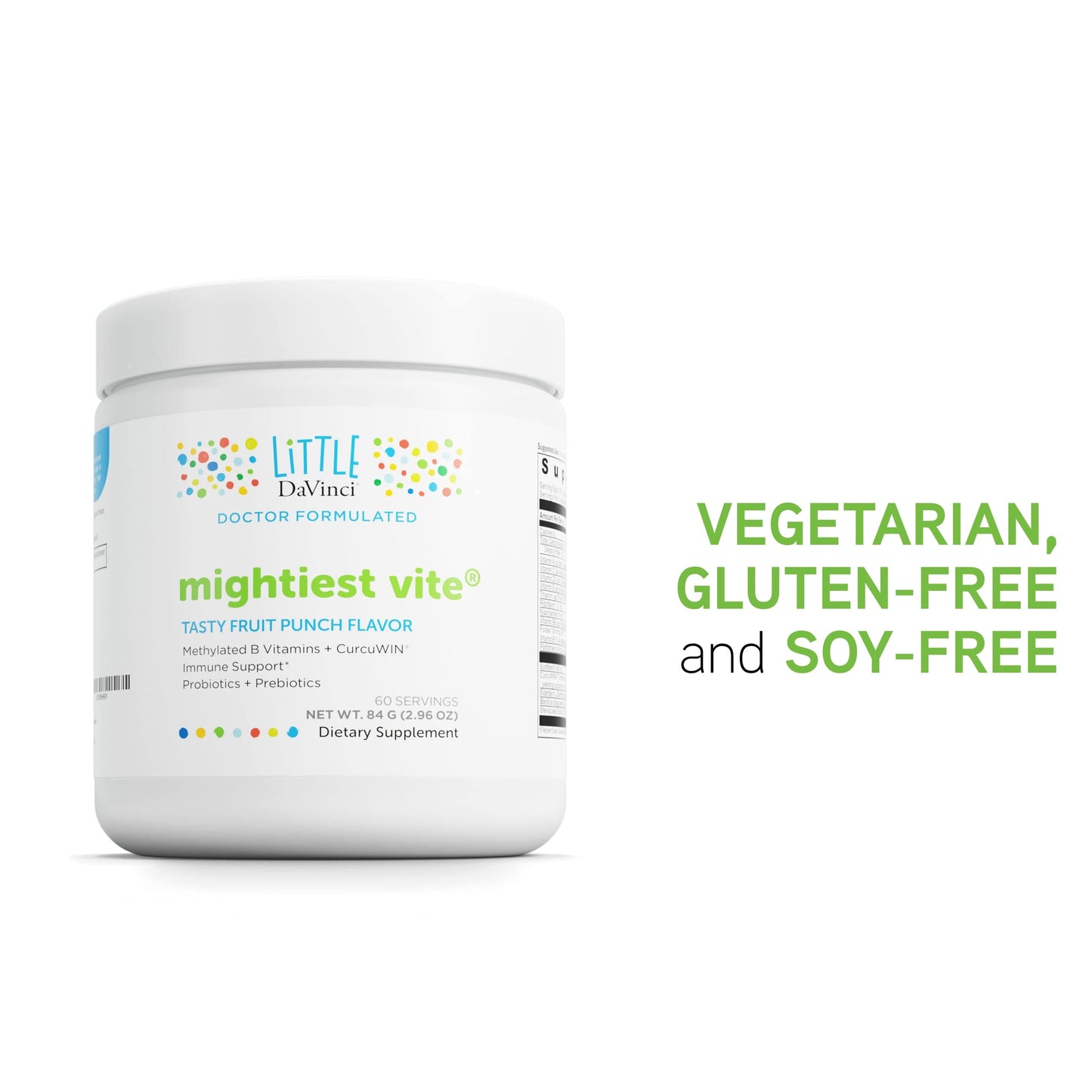 DAVINCI Little Mightiest Vite - with Probiotics and Prebiotics - Helps Immune System, Digestive Health, Gut Health and Healthy Brain* - with Vitamins and More - Fruit Punch Flavor - 84 g, 60 Servings