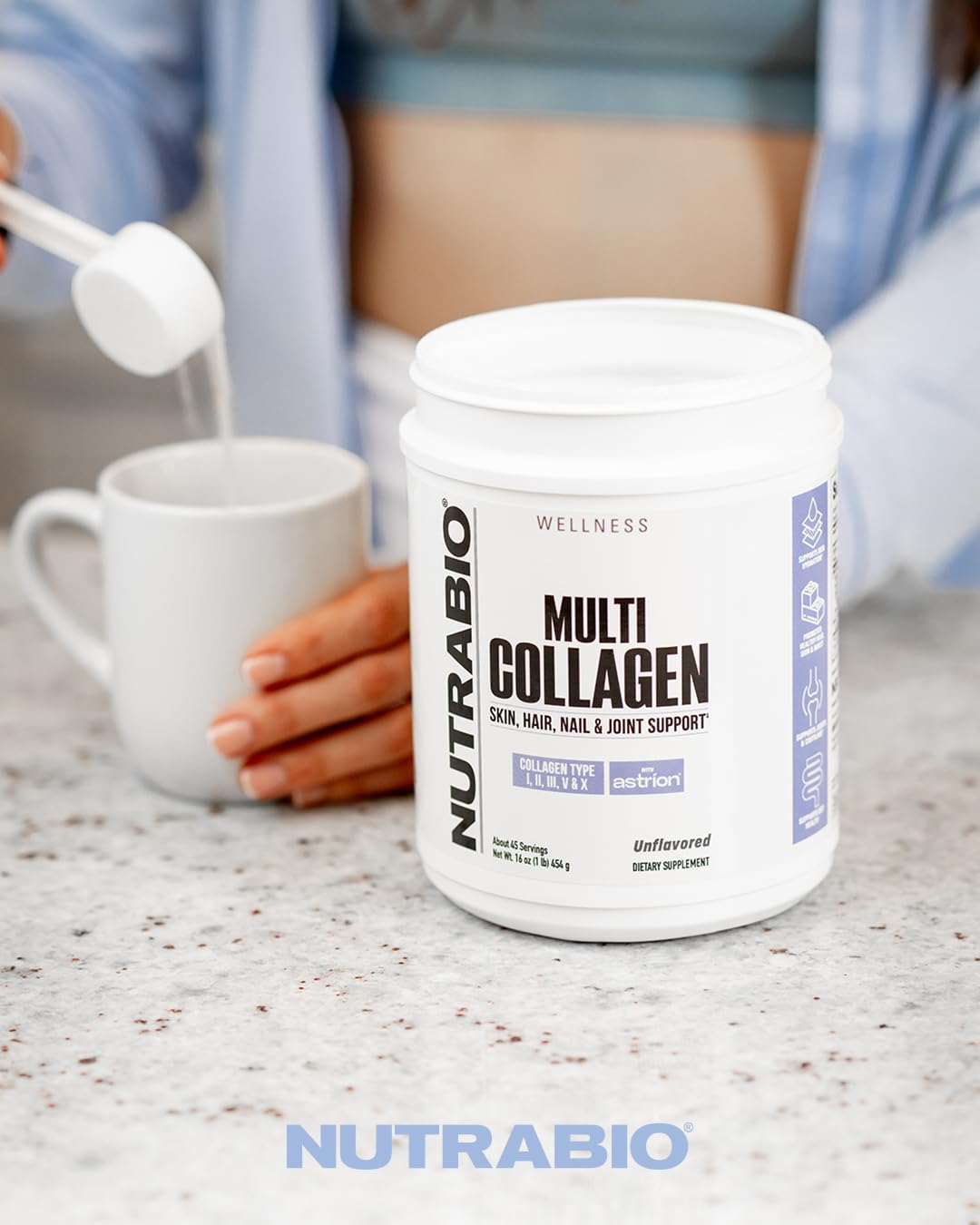 NutraBio Multi Collagen Powder- Hydrolyzed Collagen Peptides for Glowing Hair & Skin- Grass-Fed- Collagen Powder for Women and Men- 45 Servings