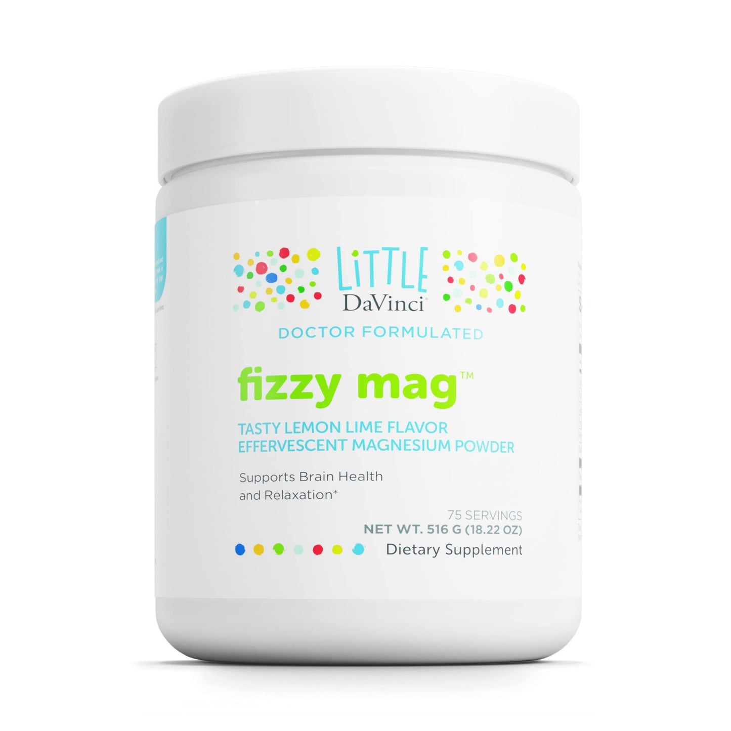 Pre-Order | Arrives in 5–10 Days – DAVINCI Little Fizzy Mag - Effervescent Magnesium Supplement for Kids to Support Brain Health, Relaxation and Behavior - with Calcium, Riboflavin - Lemon Lime Flavor - 516 g, 75 Servings