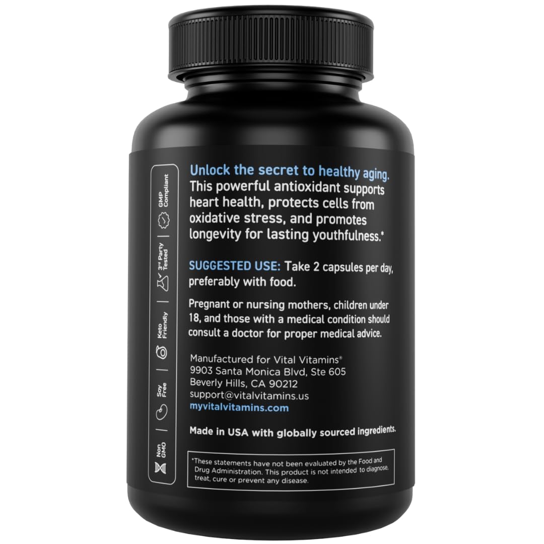 Vital Vitamins Resveratrol Supplement - Antioxidant Support, Cellular Longevity, Cognitive Function - 60 Capsules