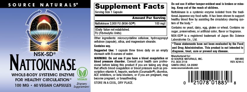 Pre-Order | Arrives in 5–10 Days – Source Naturals NSK-SD Nattokinase, Systemic Enzyme for Healthy Circulation* 100mg - 60 Vegan Capsules
