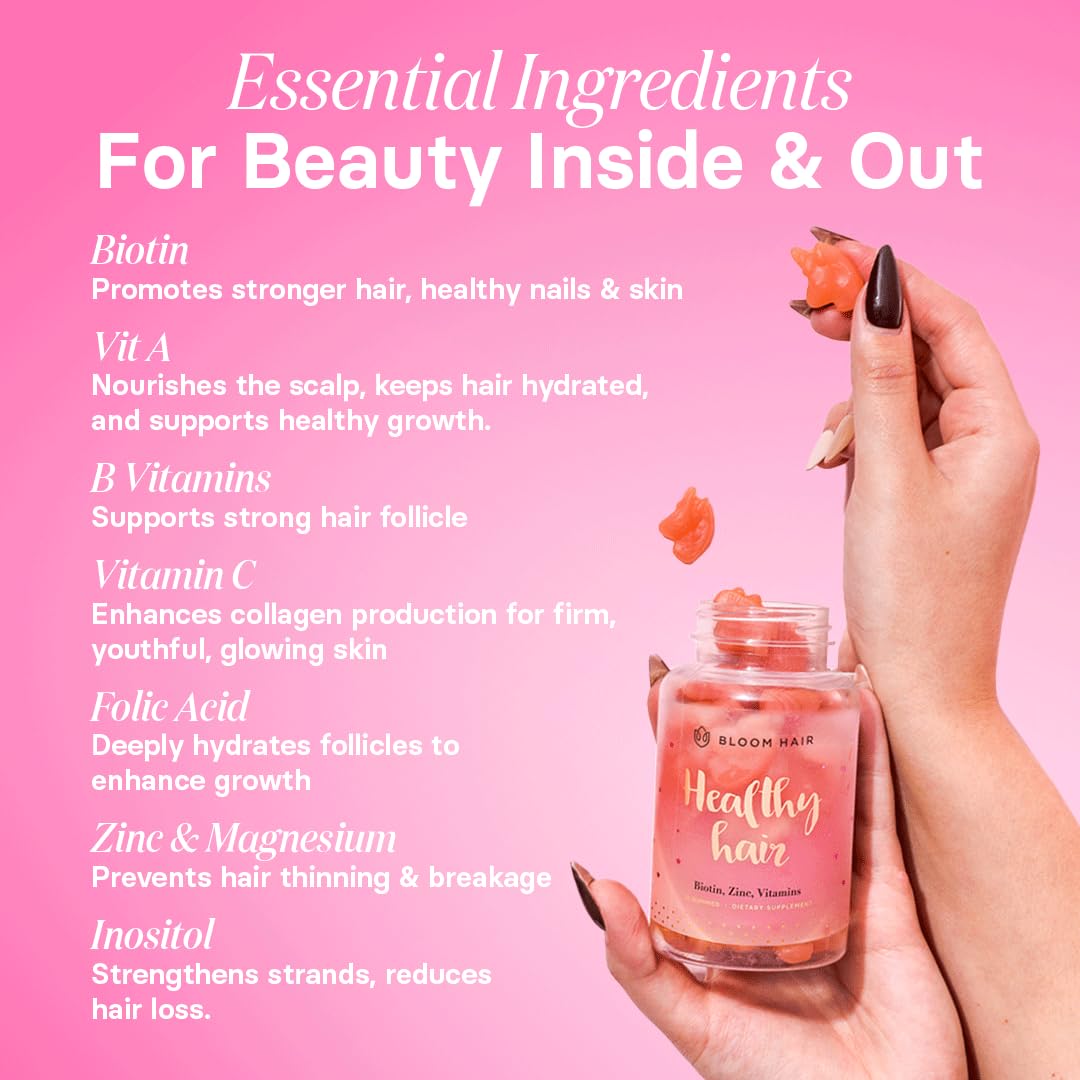Bloom Hair Gummies Hair Vitamins for Faster Hair Growth - Hair Skin and Nails Vitamins & Biotin Vitamin - Supplement for Women & Biotin Gummies for Hair Growth