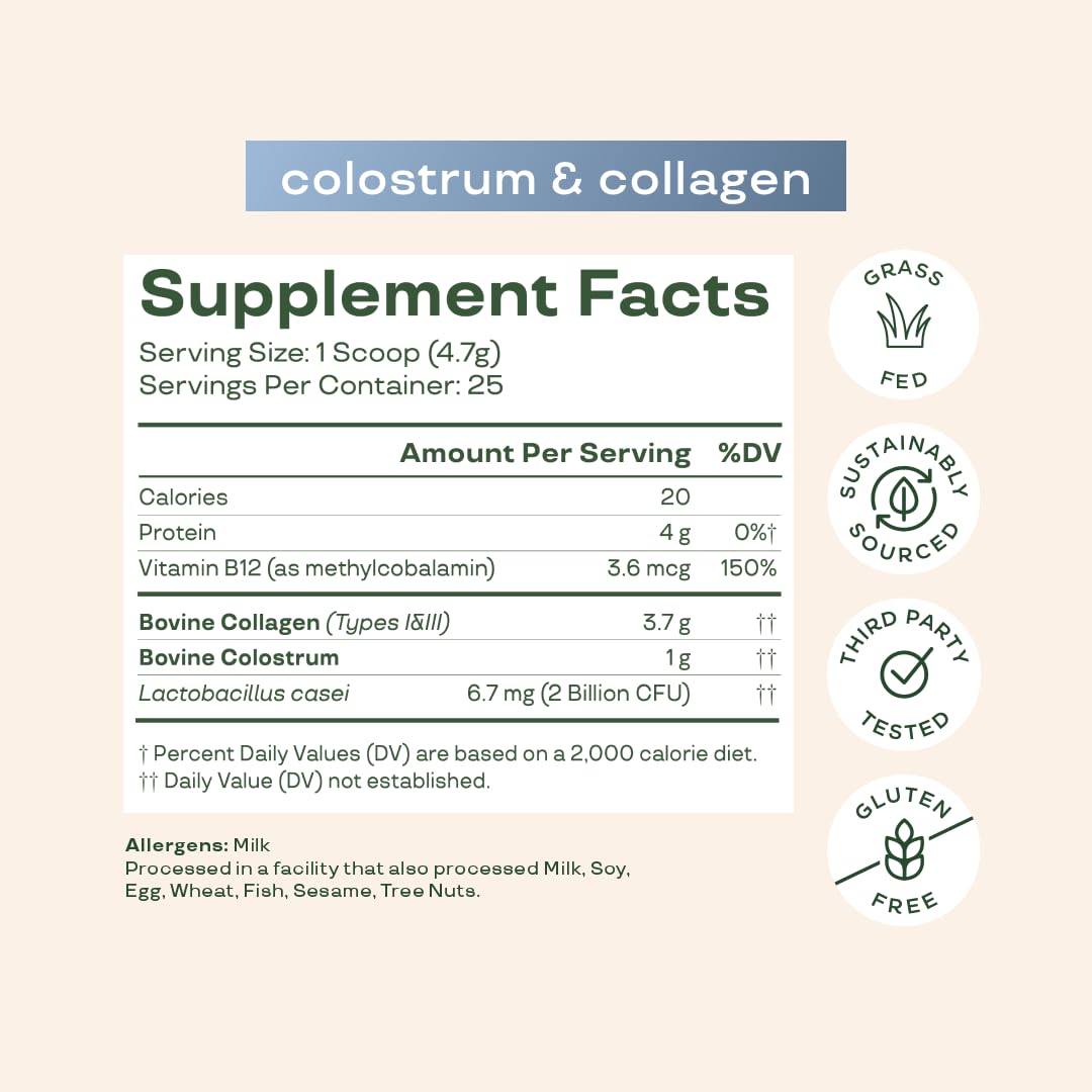 Pre-Order | Arrives in 5–10 Days –
Bloom Nutrition Bovine Colostrum Powder with Vitamin B-12 for Gut Health, Immune Support, Hair Growth & Beauty Supplement | Unflavored, 25 Servings