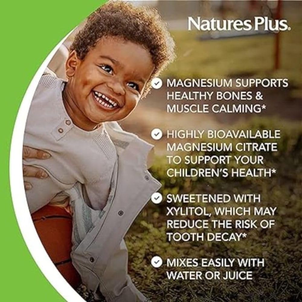 NaturesPlus Animal Parade MagKidz, Cherry Flavor - 0.38 lb - Children's Magnesium Powder Supplement - Bone & Muscle Health Support - Gluten Free, Sugar Free - 45 Servings