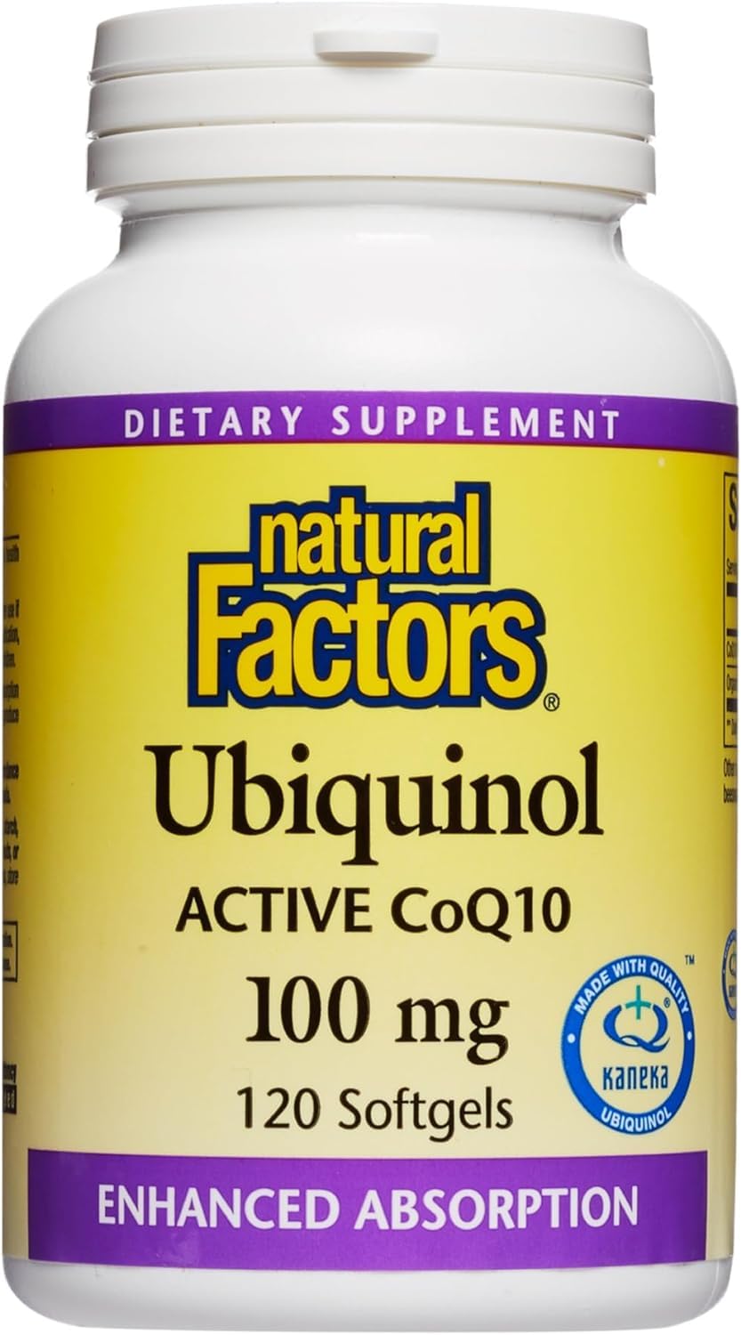 Natural Factors Ubiquinol Active CoQ10 100 mg, High-Absorption Coenzyme Q10 Supplement for Energy, Heart and Cognitive Support, 120 Softgels