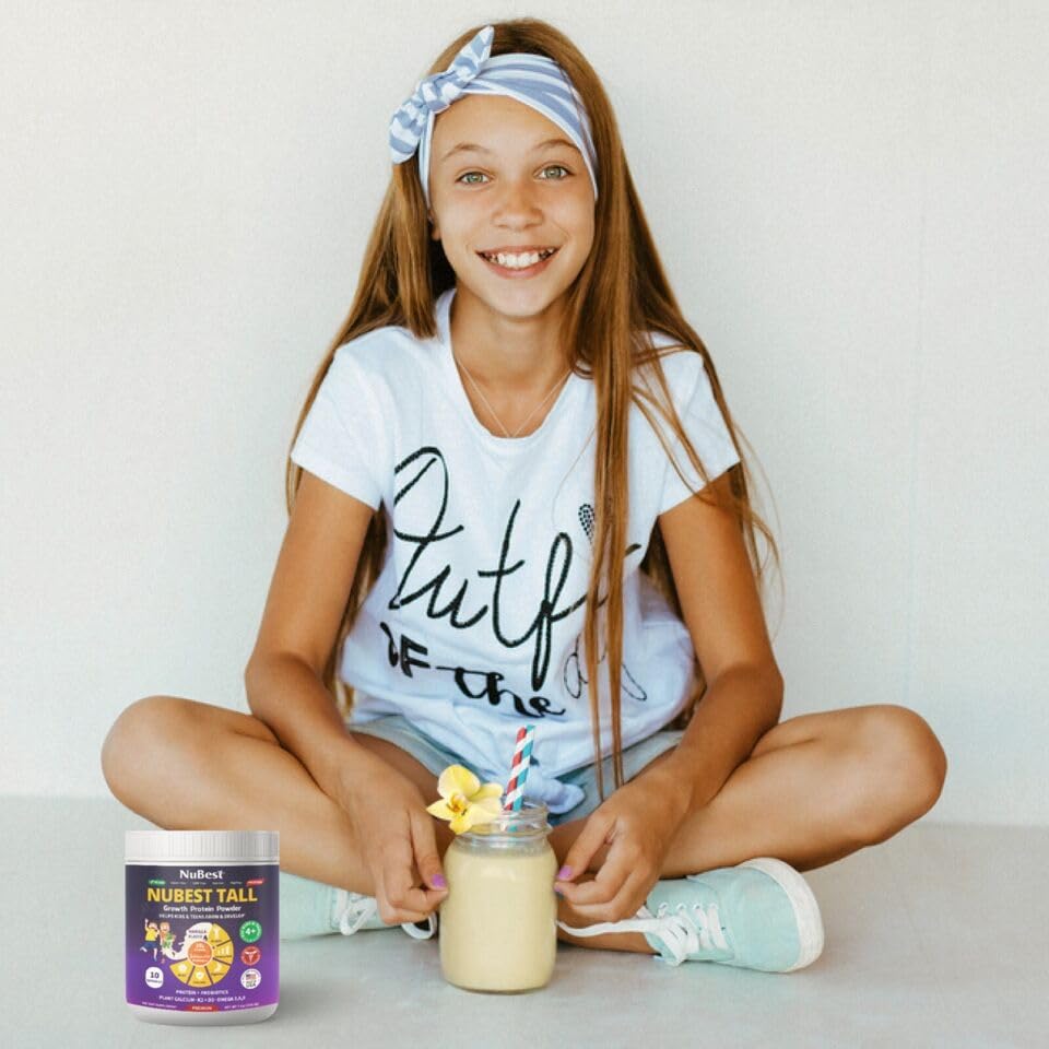 NuBest Protein Powder - Vanilla Plant Based Protein - Vegan Protein Powder for Kids & Teens - Healthy & Immunity with Probiotics, Omega 3-6-9, Vitamin D3 + K2, Calcium & Vitamins - 10 Servings