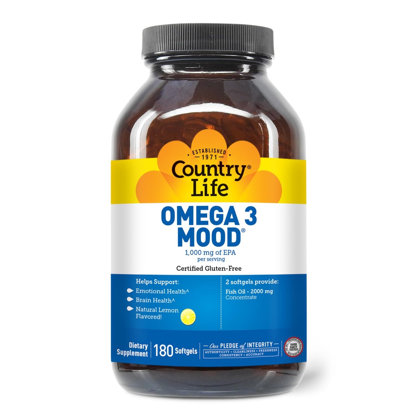 Pre-Order | Arrives in 5–10 Days – Country Life Omega 3 Fish Oil Supplement - High Concentration EPA and DHA Omega 3 Fatty Acids - 2000mg Fish Oil for Emotional Health, Mood Support, and No Fish Taste - Natural Lemon Flavor