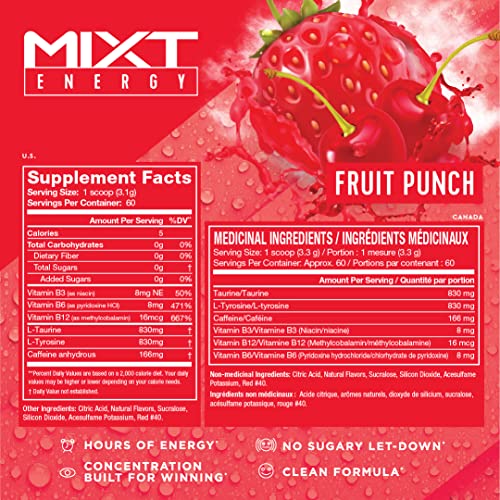 MIXT Energy Supplement, Designed for Energy and Focus, 8 Hour Energy Drink, No Sugar, No Calories, Awesome Taste, Gaming Energy, Keto Approved (60 Servings, Fruit Punch