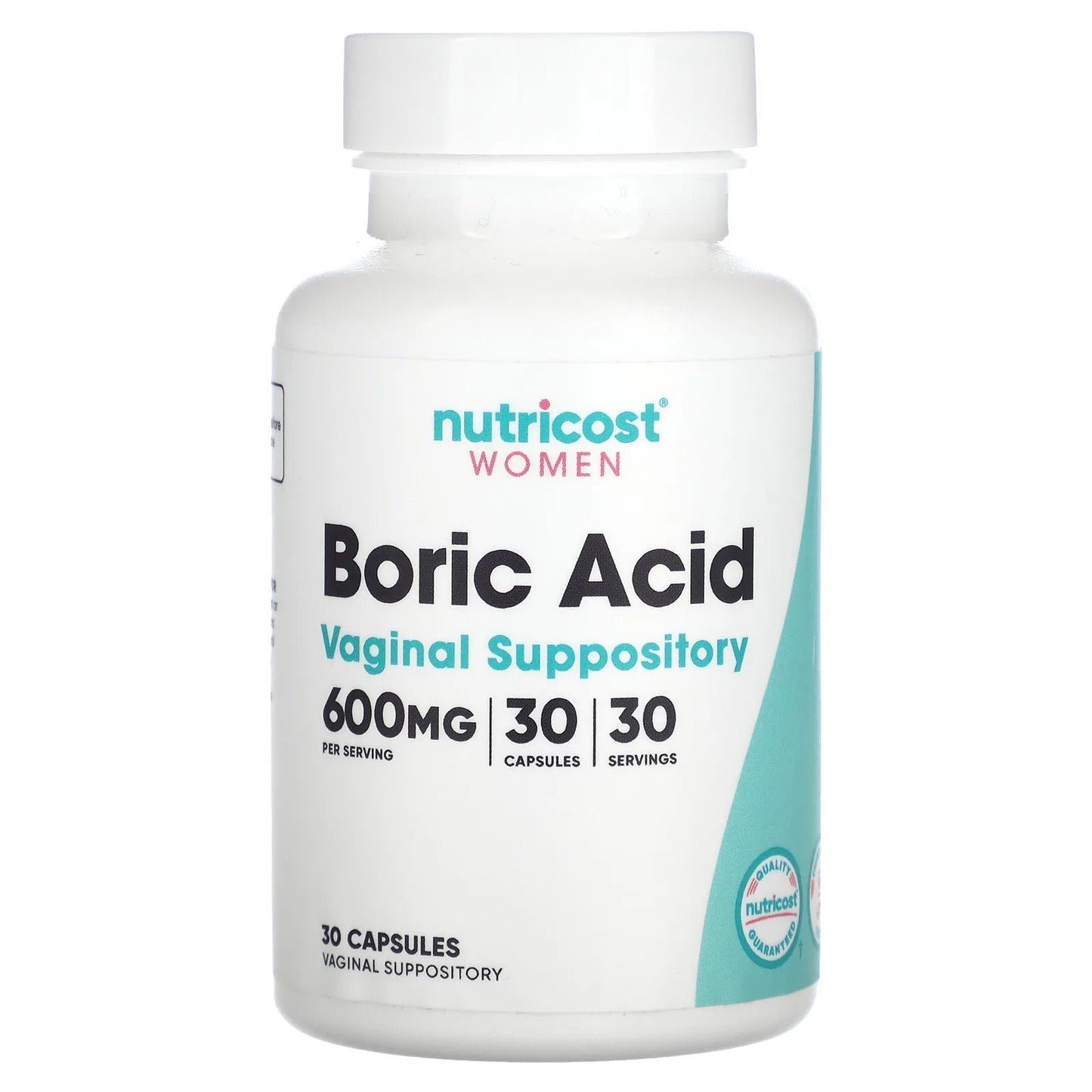 Nutricost
Women, Boric Acid, Vaginal Suppository, 600 mg, 30 Capsules