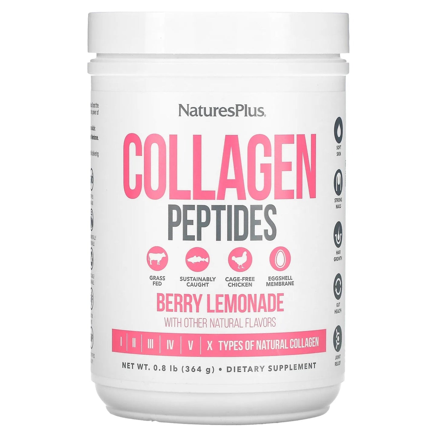 NaturesPlus
Collagen Peptides, Berry Lemonade, 0.8 lbs (364 g)
