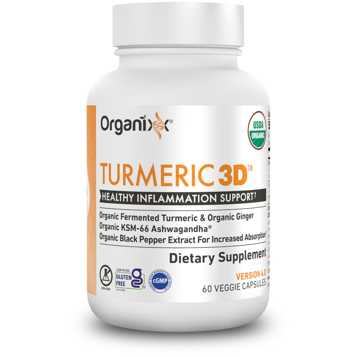 Organixx USDA Organic Turmeric Curcumin Supplement with Ashwagandha, Vitamin D, Turmeric & Ginger – Immune & Joint Support, Fermented for Maximum Bioavailability, 60 Vegetarian Capsules