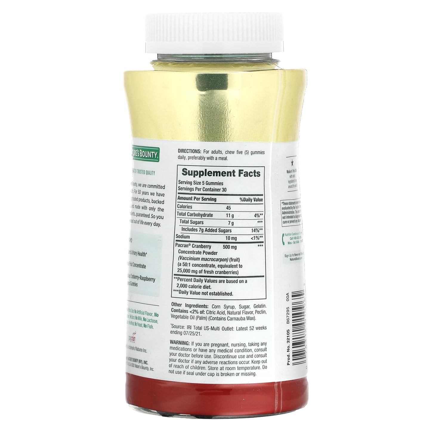 Nature's Bounty Cranberry Gummies, Urinary Tract Support, 500 mg, Cran-Raspberry Flavor, 150 Ct
