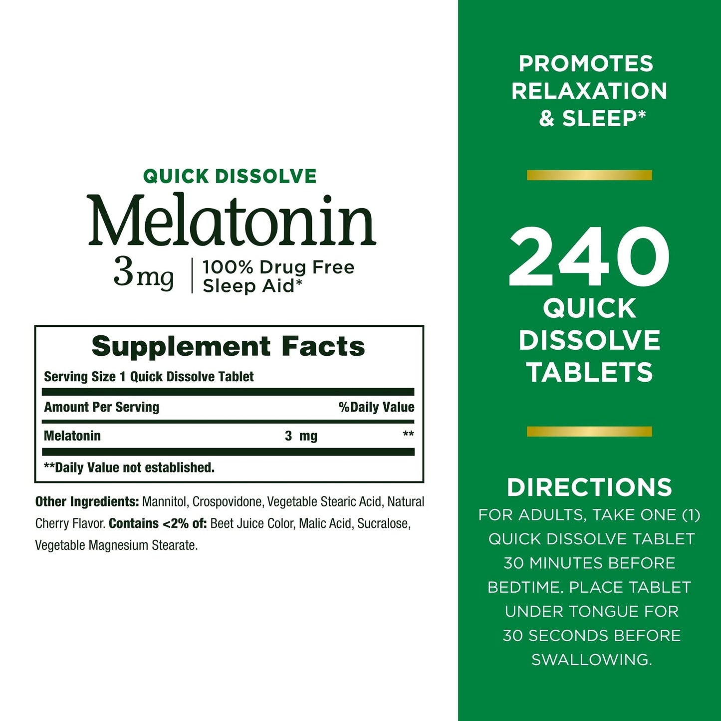 Nature's Bounty Melatonin 3mg, 100% Drug Free Sleep Aids for Adults, Supports Relaxation and Sleep, Dietary Supplement, 240 Count (Pack of 2)