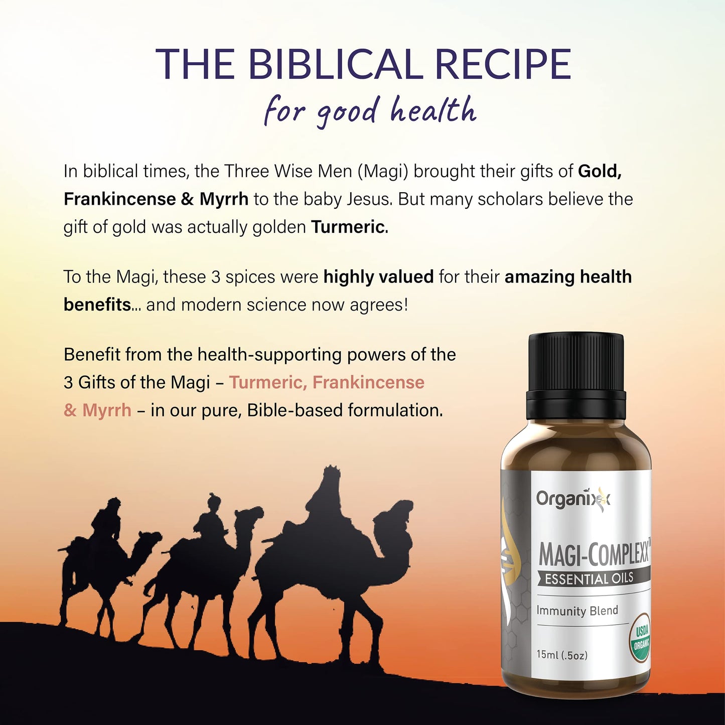Organixx Magi Complexx Essential Oils Magi for Immune Support with Turmeric, Frankincense, Myrrh, Pure, Natural, Zero Additives, Use in Oil Diffuser, Bath Water, Lotions, Immunity Blend, Non GMO, 5 ml