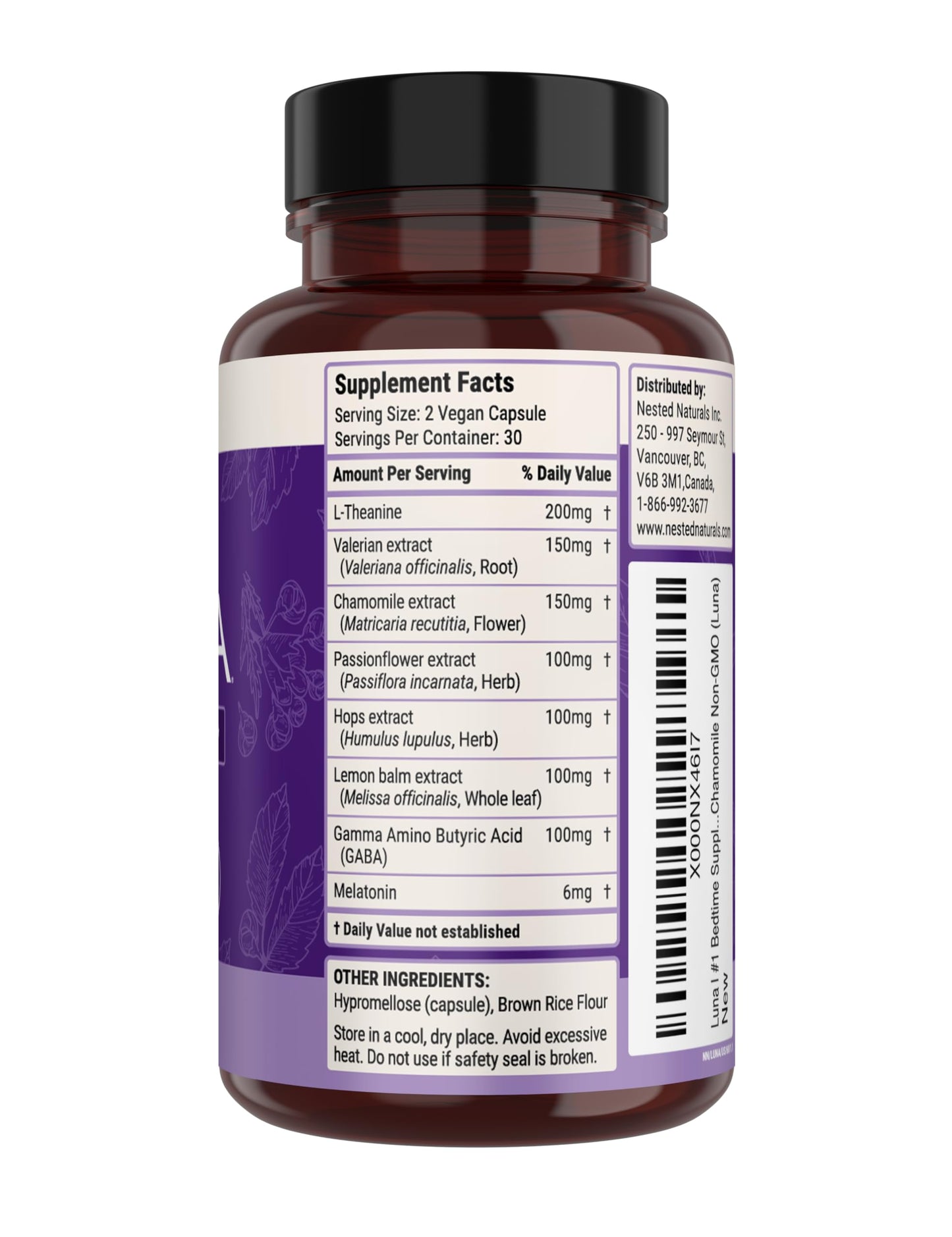 Nested Naturals Luna Sleep Aid - Non-Habit Forming Natural Sleeping Pills for Adults with Naturally Sourced Ingredients - Valerian Root, Melatonin, Chamomile, Lemon Balm, and More - 60 Vegan Capsules
