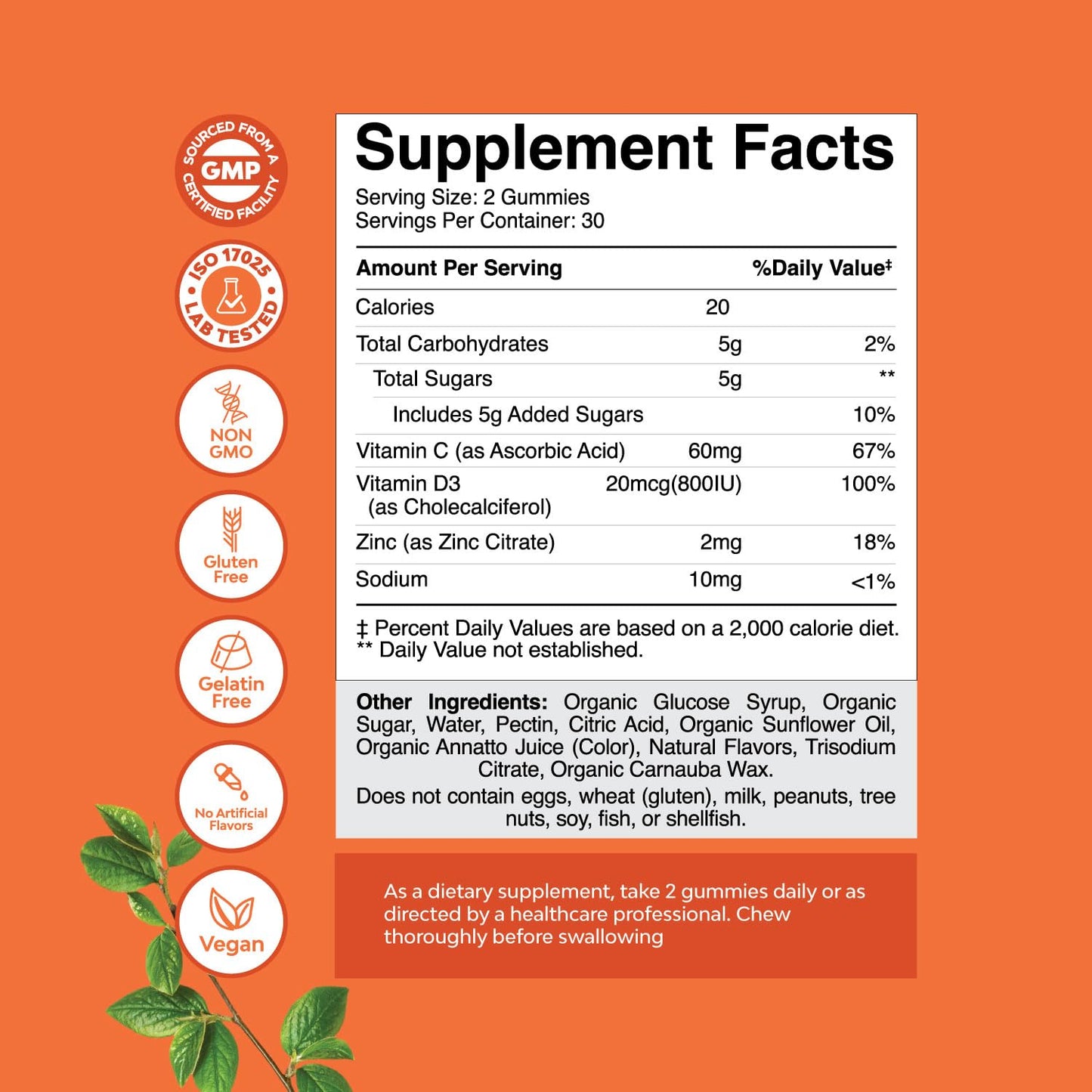 Natures Craft Vegan Organic Immune Support Gummies - D3 Zinc and Vitamin C Gummies for Adults Immunity - Organic Vitamin D for Adults Immune Support Supplement Gluten Free & Non-GMO (30 Servings)