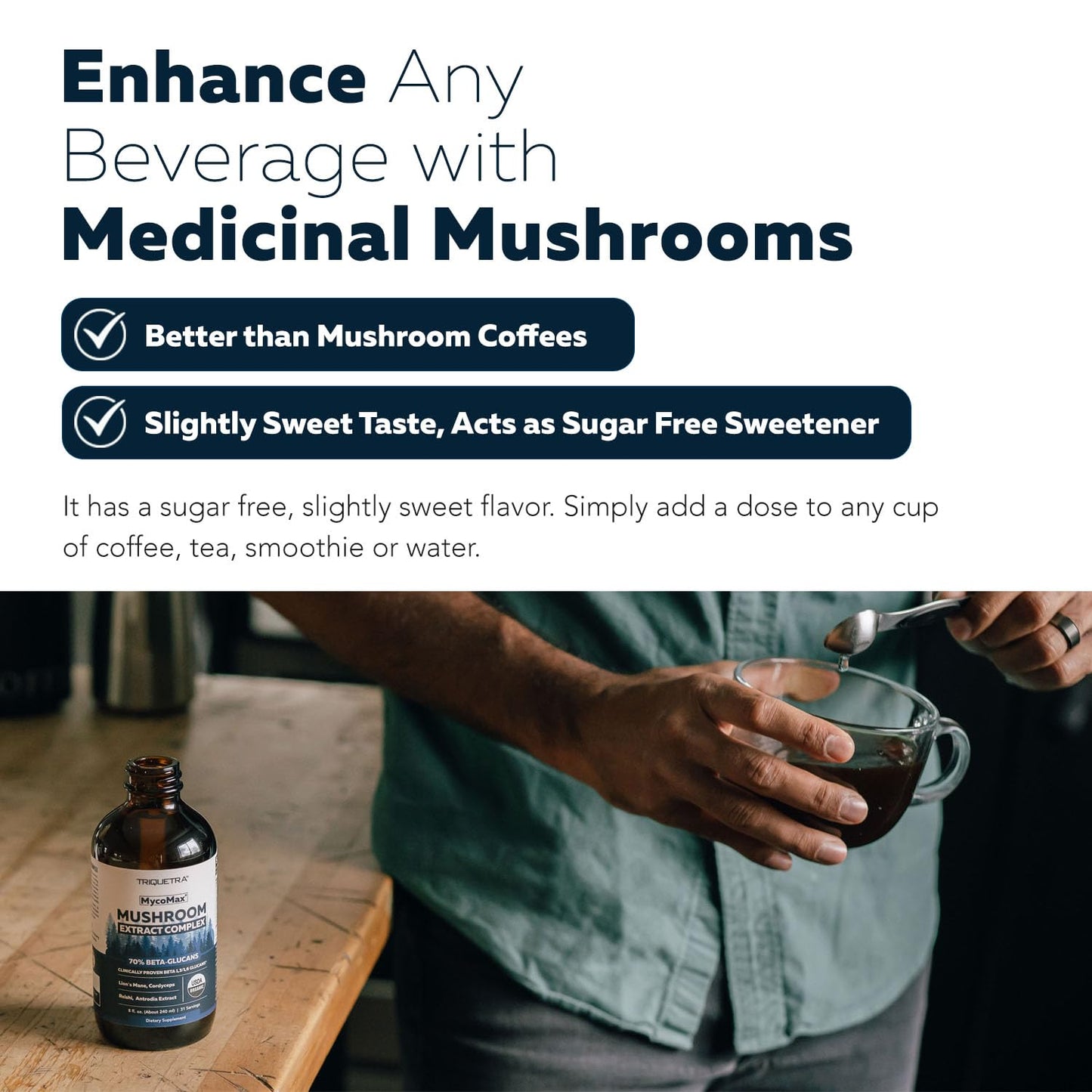 MycoMax Mushroom Complex - 70% Beta Glucans, Max Potency Mushroom Supplement, US Grown + Ultrasonic Extraction - Lions Mane, Cordyceps, Reishi & More - Promotes Cognition, Immunity, Energy - 8 oz.
