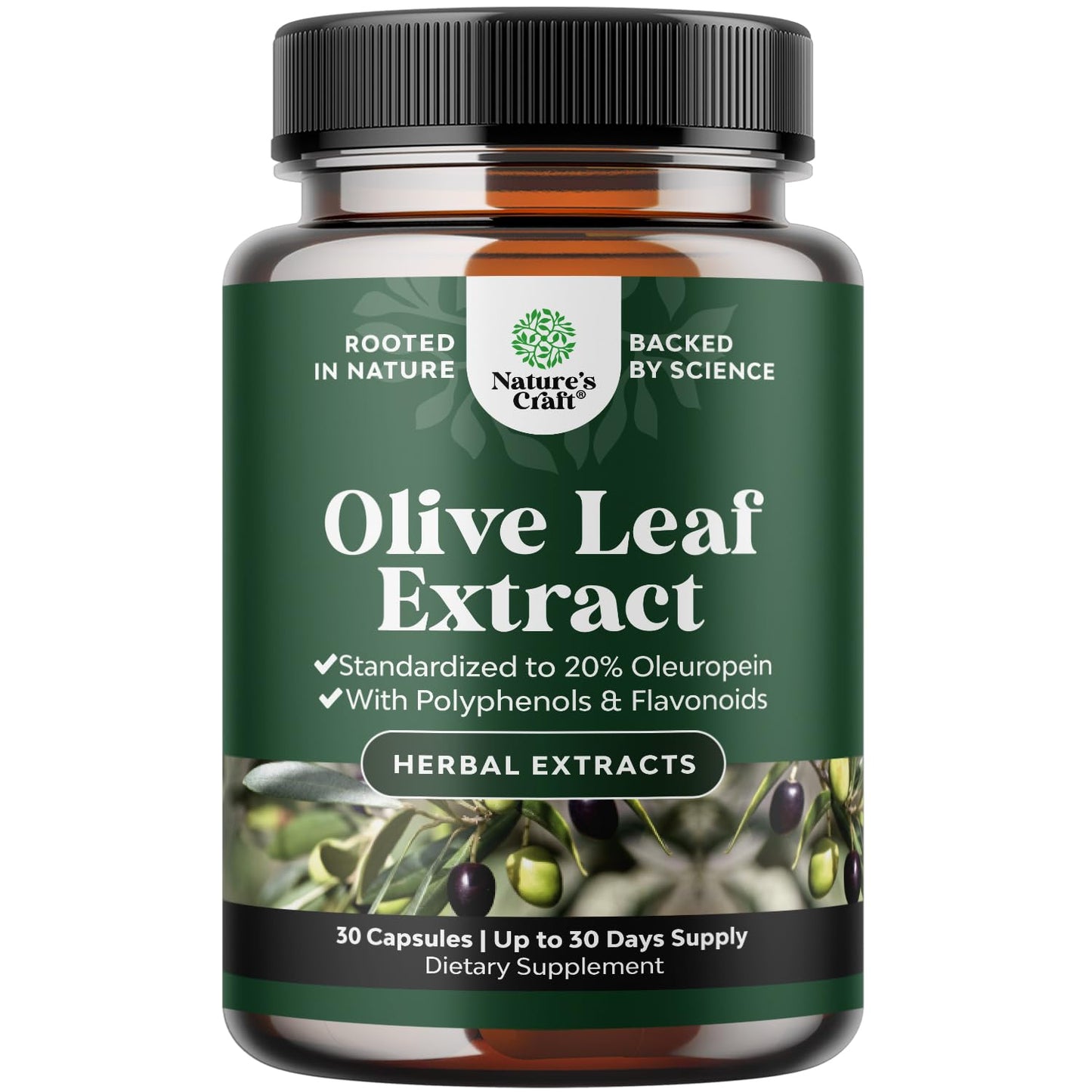 Potent Olive Leaf Extract Capsules - High Strength Antioxidant Supplement with Pure Olive Leaf with 20% Oleuropein - Herbal Heart Health Supplement - Vegan Non-GMO & Gluten Free (1 Month Supply)