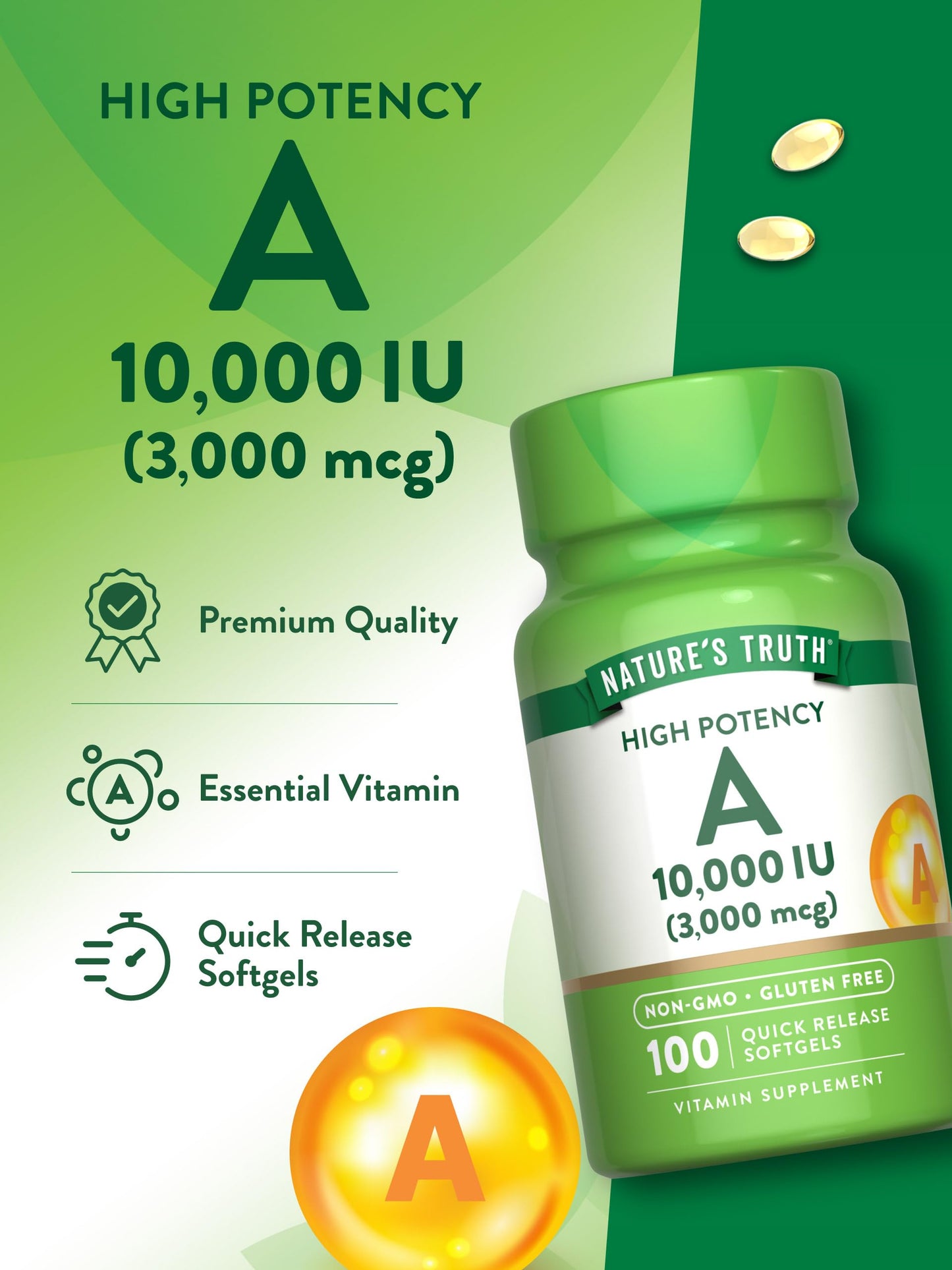 Nature's Truth Vitamin A 10000 IU Softgels | 100 Count | Non-GMO & Gluten Free Supplement
