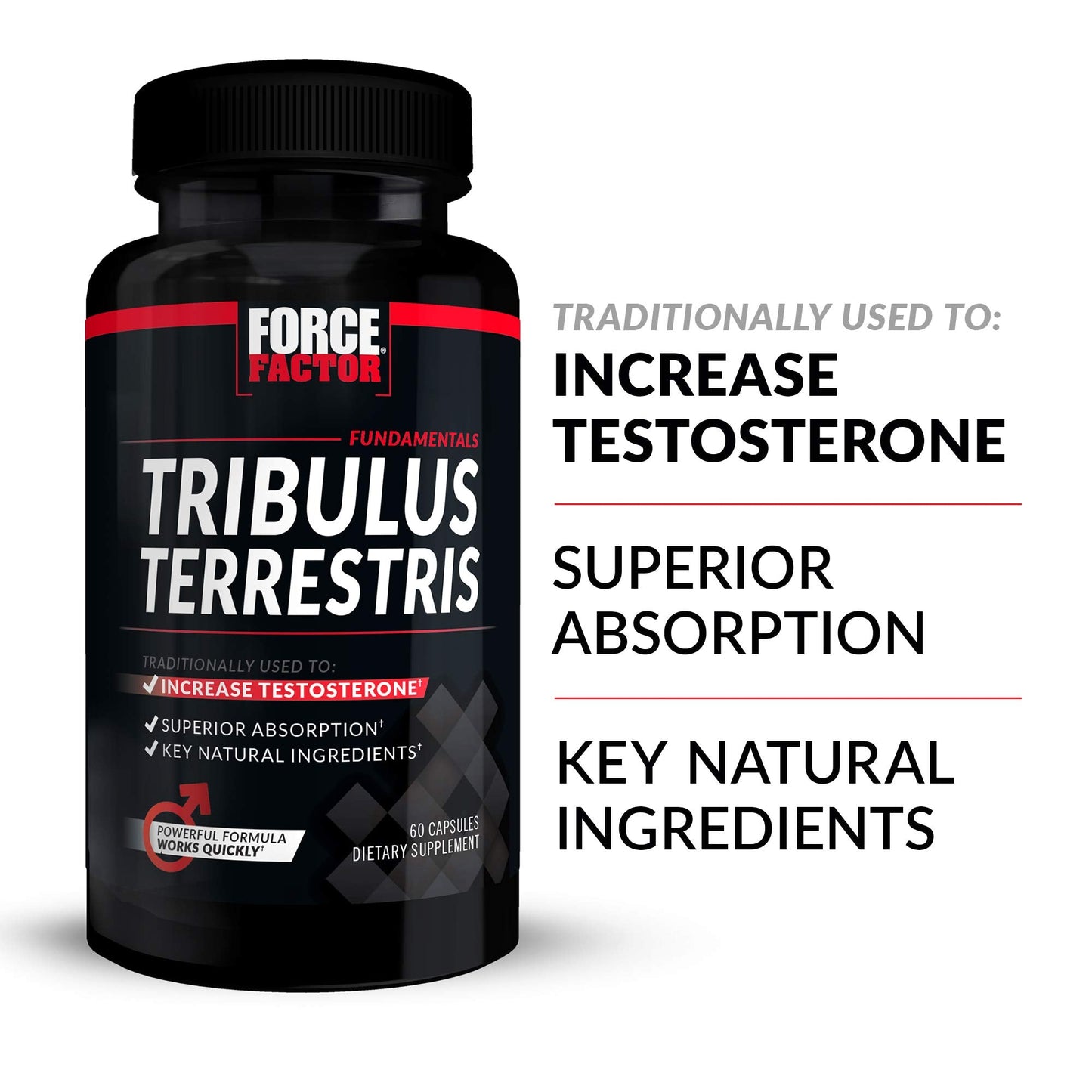 Force Factor Tribulus Terrestris for Men, Testosterone Booster and Male Vitality Supplement, Tribulus Extract and Natural Ingredients for Superior Absorption, Fundamental Series, 1000mg, 60 Capsules