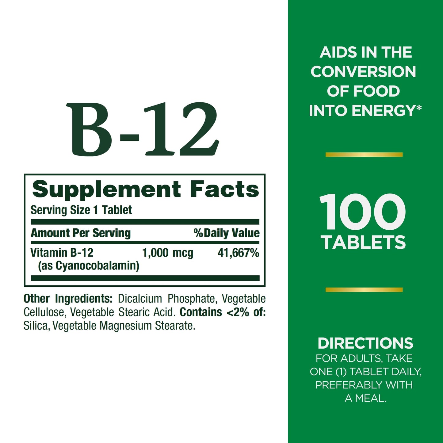 Nature's Bounty Vitamin D, Supports Immune Health & Bone Health & Vitamin B12 1000mcg, Supports Energy Metabolism and Nervous System Health, Vitamin Supplement, 100 Tablets
