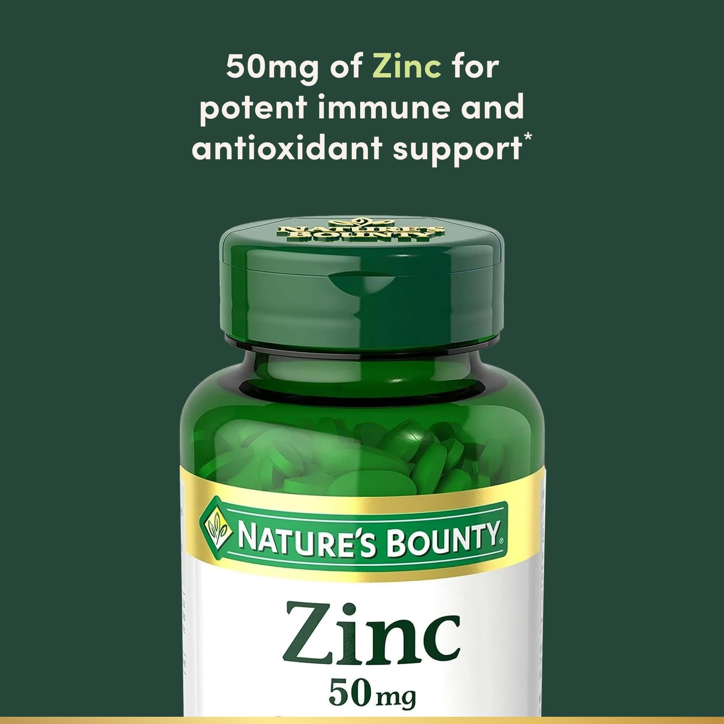 Nature's Bounty Zinc 50mg, Immune Support & Antioxidant Supplement, Promotes Skin Health, 1 Caplet Per Day, Gluten Free, 250 Vegetarian Caplets