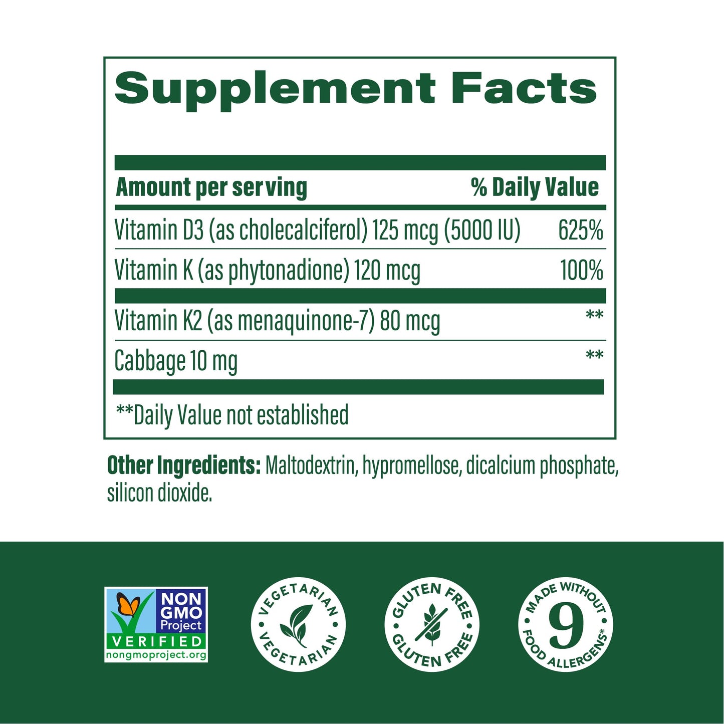 MegaFood Vitamin D3 5000 IU (125 mcg) - Vegetarian Supplements with Vitamin D3 K2 - Supports Bones, Teeth, Muscles & Immune Health - Certified Non-GMO - 120 Mini Capsules, 120 Servings