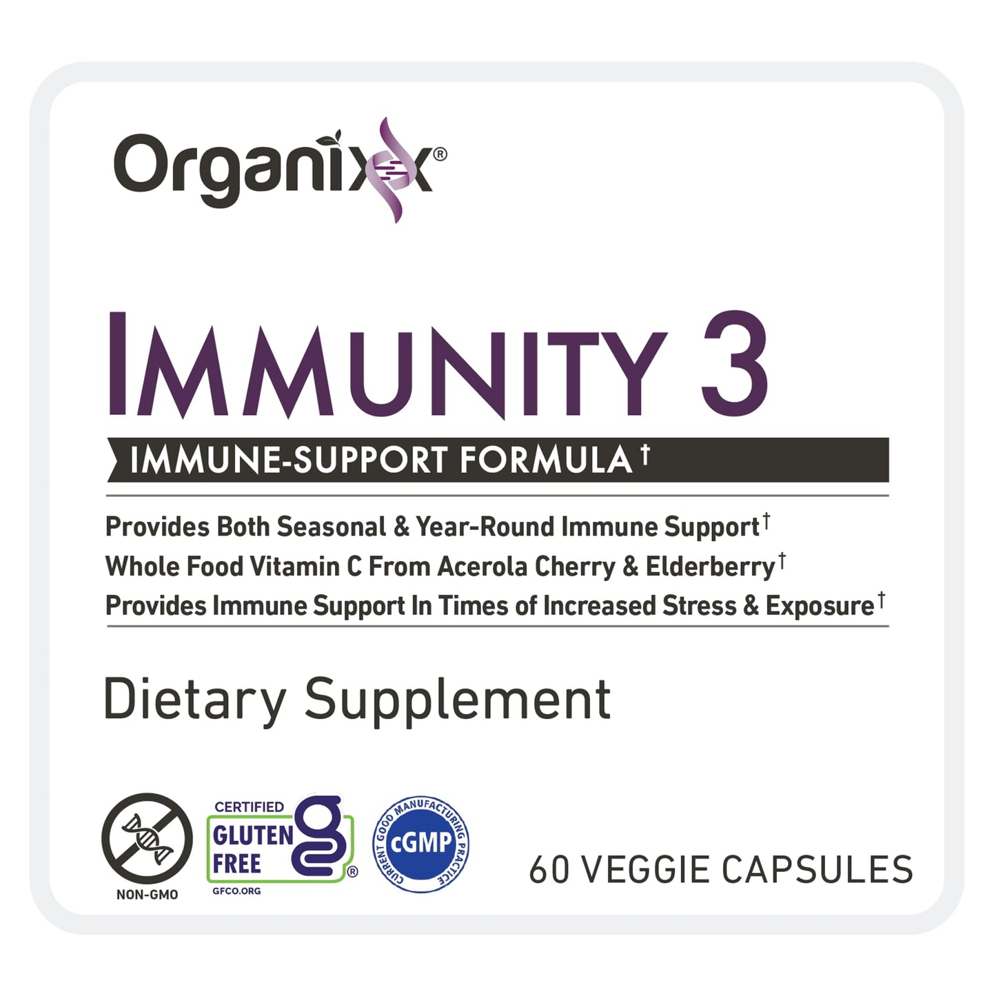 Organixx Immunity 3 Immune Support Supplement – Vitamin C, Zinc, Elderberry – Whole Food Immune Defense for Adults & Kids, Greater Absorption, Non GMO, 60 Capsules