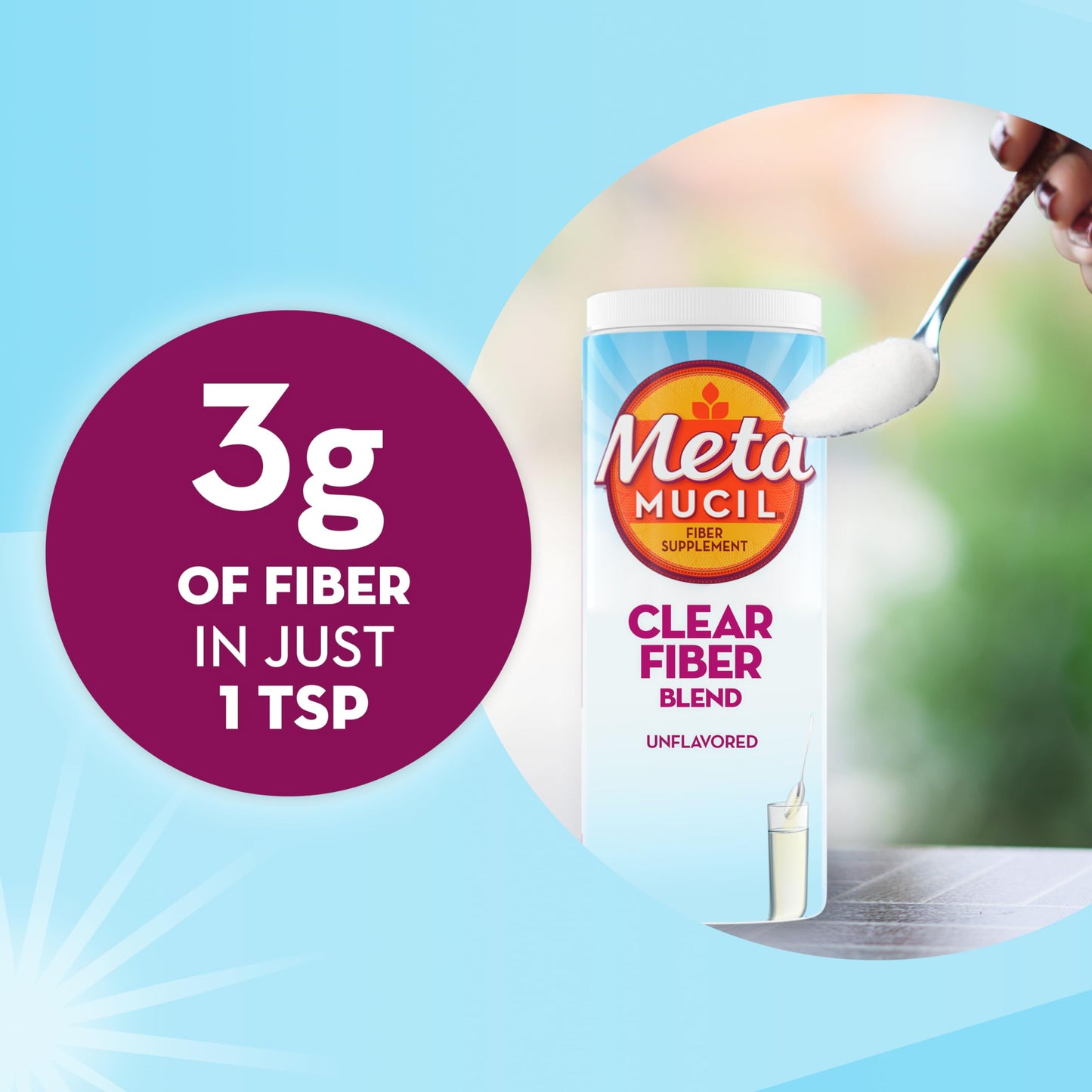 Metamucil Fiber Supplement, Unflavored Clear Mixing Powder, No Grit, No Sugar Added, Plant Based Prebiotic Fiber Blend for Daily Digestive Health, 75 teaspoons
