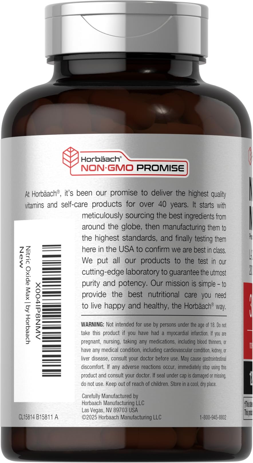 Horbäach Nitric Oxide Supplement | 3000mg | 120 Capsules | Pre Workout with L Arginine and L Citrulline for Men and Women | Non-GMO, Gluten Free Formula