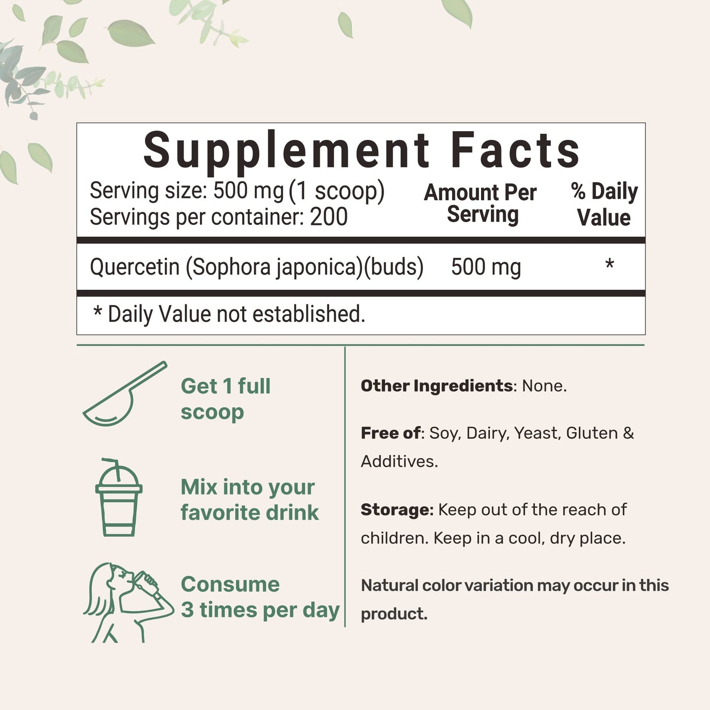 Pre-Order | Arrives in 5–10 Days – Pure Quercetin Dihydrate Powder, Quercetin 500mg Per Serving, 100 Grams, Most Bioavailable Grade and Filler Free, Powerful Antioxidant Supports Energy, Immune System , No GMOs and Vegan