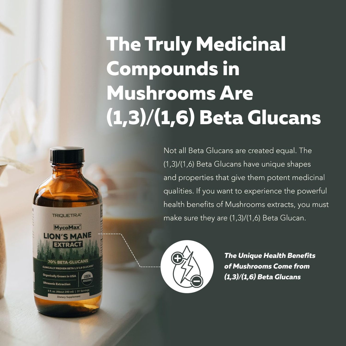 MycoMax Lions Mane Extract - 70% Beta Glucans, Max Potency Organic Lions Mane Supplement, US Grown + Ultrasonic Extraction - 500 mg per serving - Mental Clarity, Focus and Memory - 8 oz.